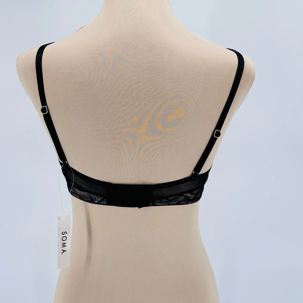 Soma Black Mesh and Lace Unlined Balconette Bra‎ 34C 570393748 Underwire NWT